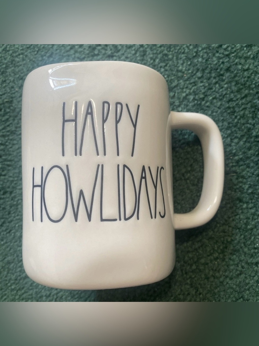 Rae Dunn Cream Mug with Black 'HAPPY HOWLIDAYS' Lettering